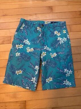 Youth boys Vineyard Vines Teal Blue Tropical Floral Hawaiian Shorts size 16
EUC